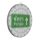 Pattaya Ahead ⚠ Thai Highway Traffic Sign ⚠ Dartbord (Voorkant Links)