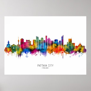 Pattaya Stad Thailand Skyline Poster