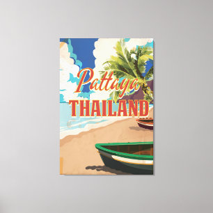 Pattaya Thailand Vintage Reisposter Canvas Afdruk