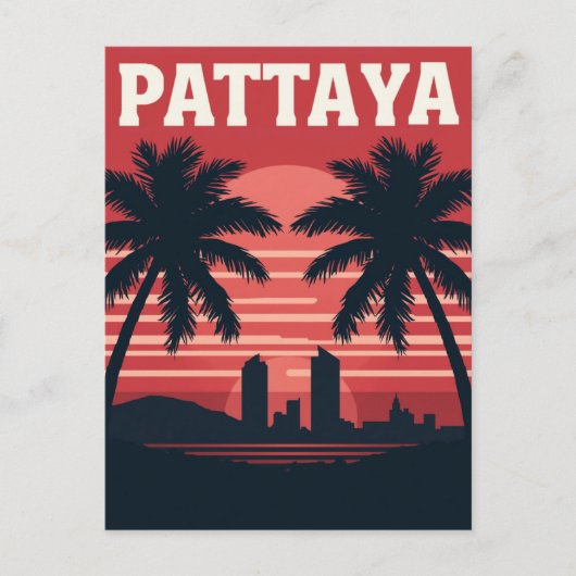 Pattaya Thailand Zonsondergang Palmboom Briefkaart (Voorkant)