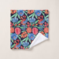 Pattern Artsy Coral Blue Floral Watercolor