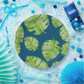 Pattern Cute Chic Banana Leaf Green Blue Papieren Bordje (Feest)