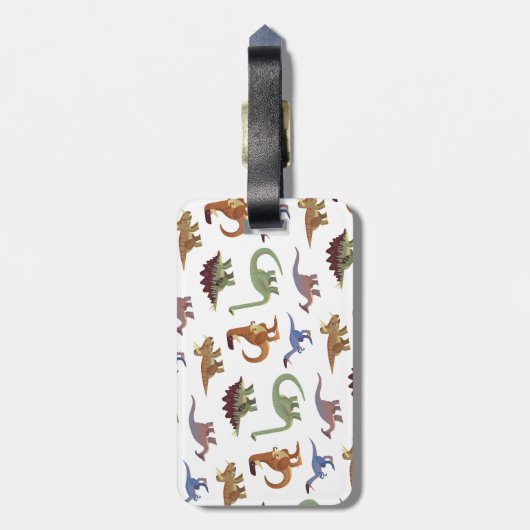 Pattern dino comic dinosaur bagagelabel (Achterkant verticaal)