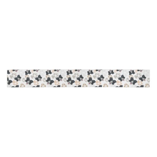 Pattern Dog Paws Border Collie Grosgrain Lint (Voorkant)