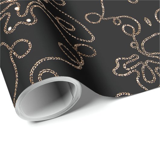 Pattern Elegant gold embellishing on black Wrapp Cadeaupapier (Rol Hoek)