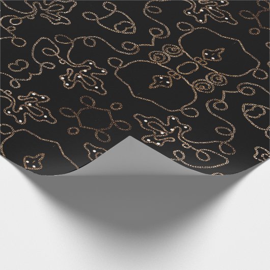 Pattern Elegant gold embellishing on black Wrapp Cadeaupapier (Hoek)