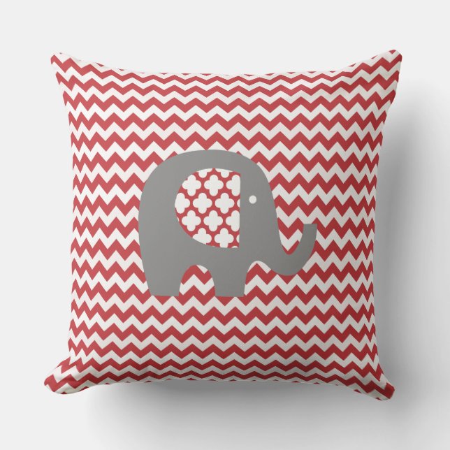Pattern Elephant Red Chevron Stripe Buitenkussen (Voorkant)