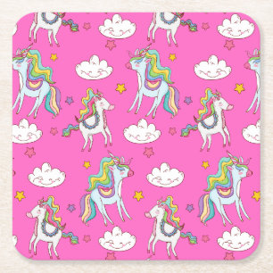 Pattern Funny Unicorn Cute Vierkante Kartonnen Onderzetter