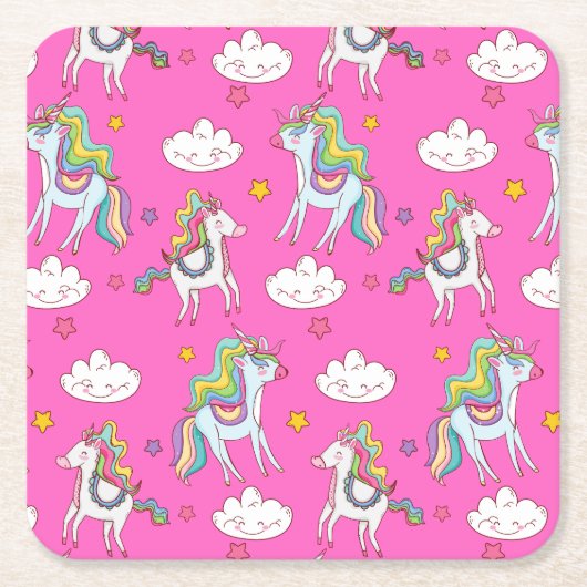 Pattern Funny Unicorn Cute Vierkante Kartonnen Onderzetter (Voorkant)
