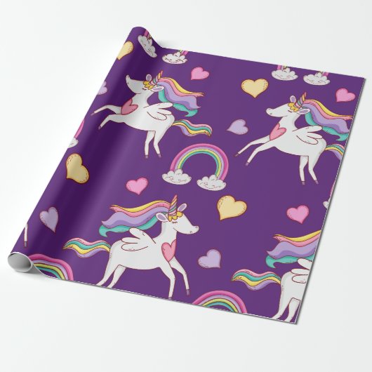 Pattern Funny Unicorn Magic Horse Cute Cadeaupapier (Uitgerold)