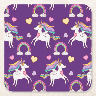 Pattern Funny Unicorn Magic Horse Cute Vierkante Kartonnen Onderzetter