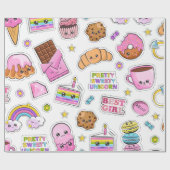 Pattern Funny Unicorn Magic Rainbow Cute Cadeaupapier (Vlak)