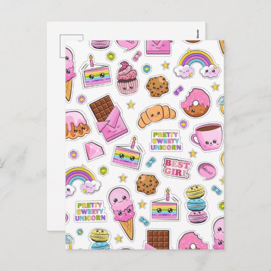 Pattern Funny Unicorn Magic Rainbow Cute Feestdagenkaart (Voorkant / Achterkant)