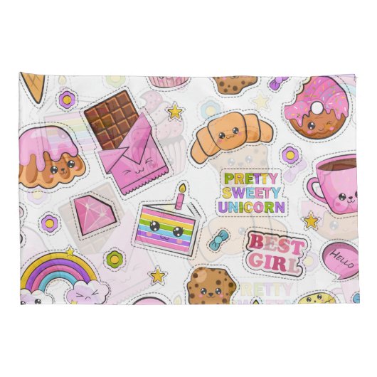Pattern Funny Unicorn Magic Rainbow Cute Kussensloop (Achterkant-Rechts)