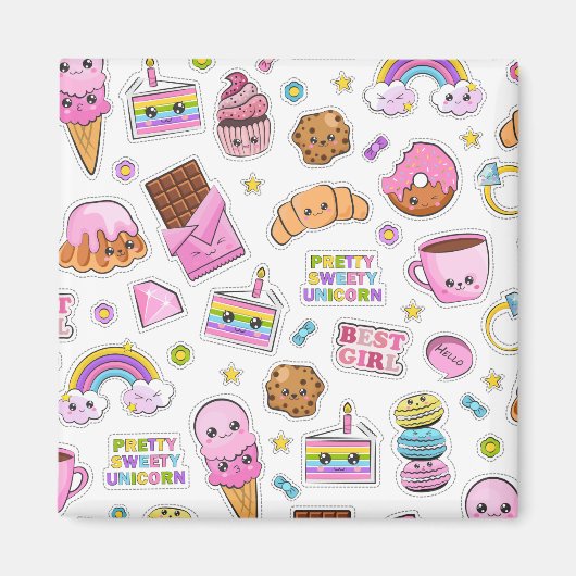 Pattern Funny Unicorn Magic Rainbow Cute Magneet (Voorkant)