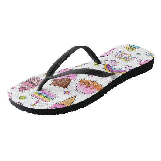 Pattern Funny Unicorn Magic Rainbow Cute Teenslippers (Schuin)