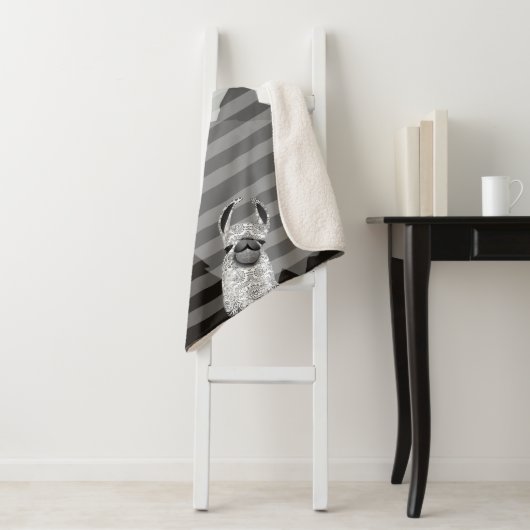 Pattern Llama Stripe Mountains Sherpa Deken (In situ)