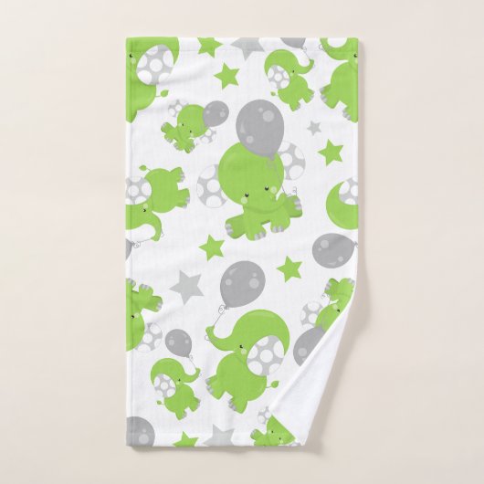 Pattern of Green Elephants, Cute Elephants, stars (Serviette à main)