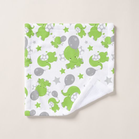 Pattern of Green Elephants, Cute Elephants, stars (Gant de toilette)