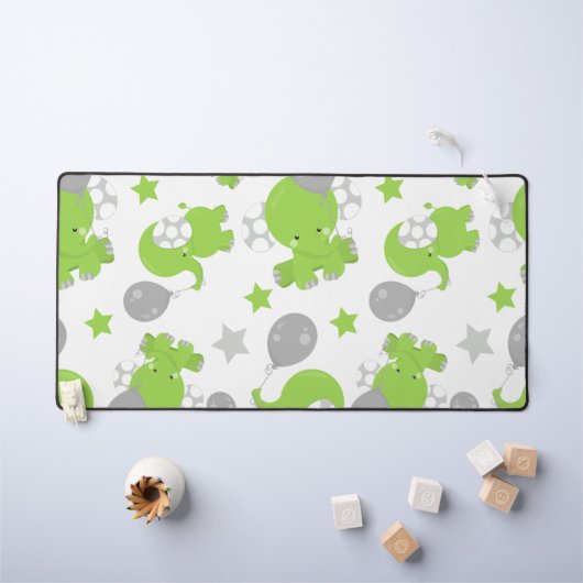 Pattern of Green Elephants, Cute Elephants, stars (Tableau pour enfants)