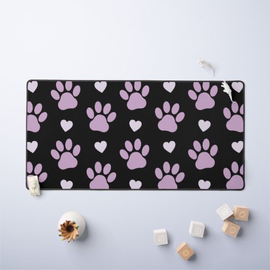 Pattern of paws, Dog paws, Lilac paws, Hearts (Tableau pour enfants)