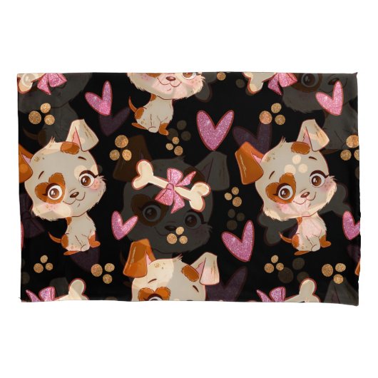 Pattern Pets Cute Funny Puppy Lover Kussensloop (Voorkant-Links)