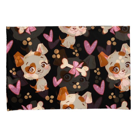 Pattern Pets Cute Funny Puppy Lover Kussensloop (Voorkant-Rechts)