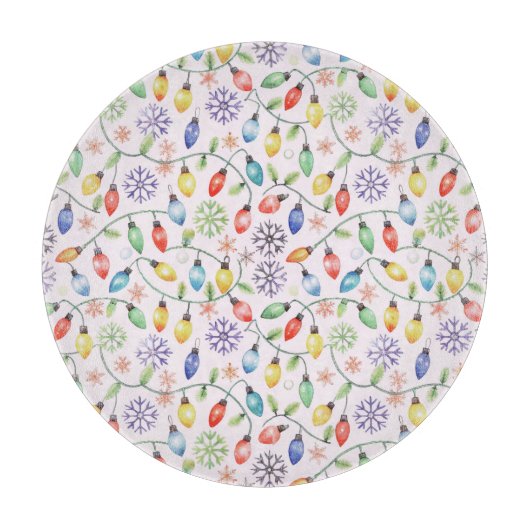 Pattern Retro Christmas Lights Snijplank (Voorkant)