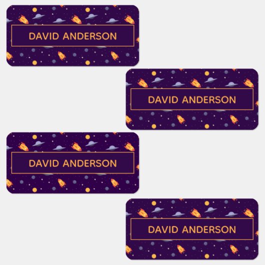 Pattern space ufo orange purple labels (Groep)