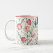 Pattern Watercolor Modern Tulips Tweekleurige Koffiemok (Links)