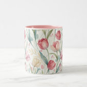 Pattern Watercolor Modern Tulips Tweekleurige Koffiemok (Center)