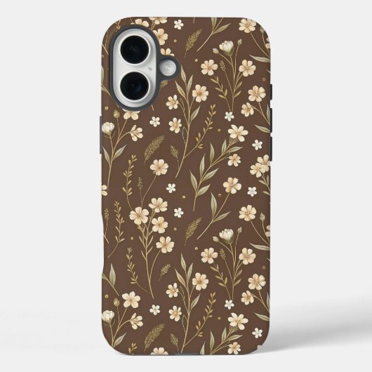 Pattern Wildflowers Brown Background Case-Mate iPhone Case (Achterkant)