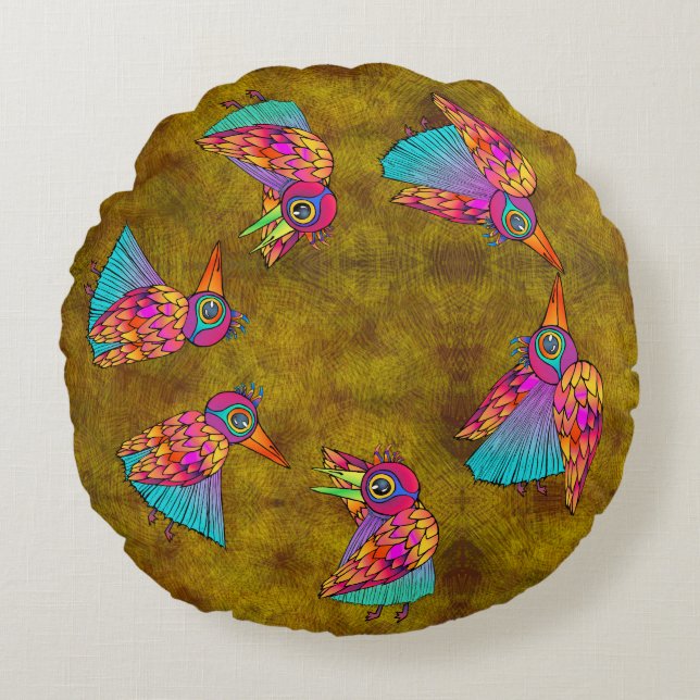 Pattern With bird creatures Rond Kussen (Voorkant)