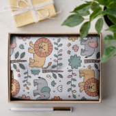 Patterned design with playful lions, elephants tissuepapier (Geschenk)