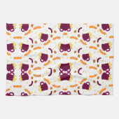 Patterned design with purple cats, yellow fish  theedoek (Horizontaal)