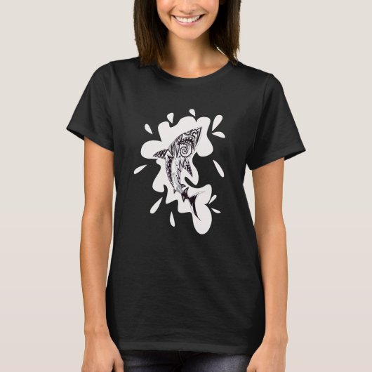 Patterned exotic shark artwork black and white Meh T-shirt (Voorkant)