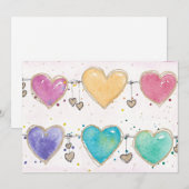 Patterned Hearts Valentine Notecard Invitation  Kaart (Voorkant / Achterkant)