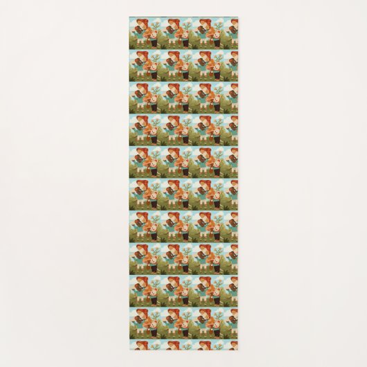 Patterned image of cartoon characters in a forest  yogamat (Voorkant)