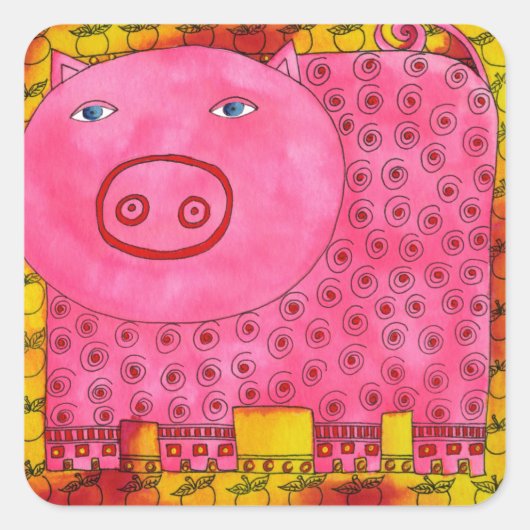 Patterned Pig Vierkante Sticker (Voorkant)