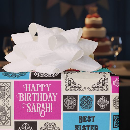 Patterned Tiles Birthday Add The Text Black White Cadeaupapier