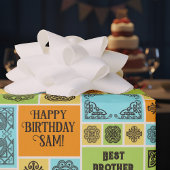 Patterned Tiles Birthday Add The Text Orange Green Cadeaupapier