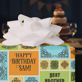 Patterned Tiles Birthday Add The Text Orange Green Cadeaupapier