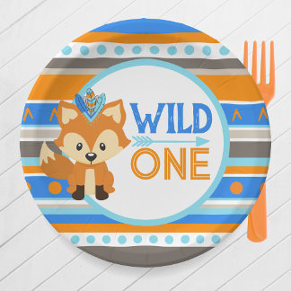 Patterned Wild One Fox 1e Verjaardag Papier Borden Papieren Bordje