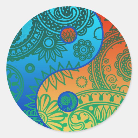 Patterned Yin Yang Oranje en Blue Ronde Sticker (Voorkant)