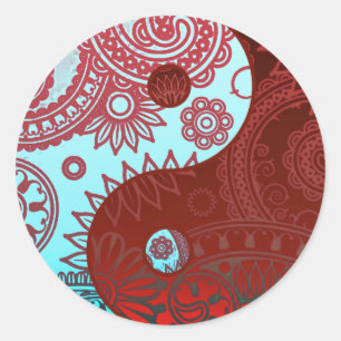 Patterned Yin Yang Red en Blue Ronde Sticker