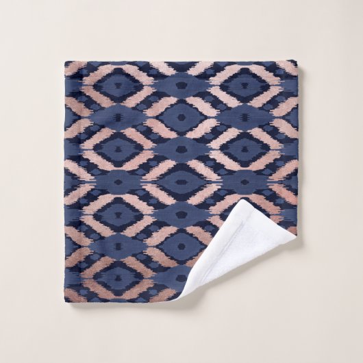 Patters de Bohemian Rose Gold Navy Blue Ikat (Gant de toilette)