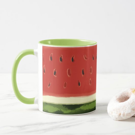 Pâturage rouge clair Watermelon vert Mug (Avec donut)
