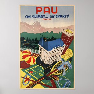 Pau, Frankrijk/Vintage Art Deco Travel Poster