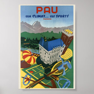 Pau son climat... ses sports Affiche Vintage 1935