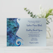 Paua Blue Silver Floral Scroll Wedding Kaart (Staand voorkant)